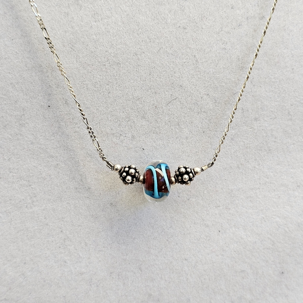 SET! Blown Glass Necklace with 925 Silver Cuff and 925 Ring Size 7 - Picture 3 of 16